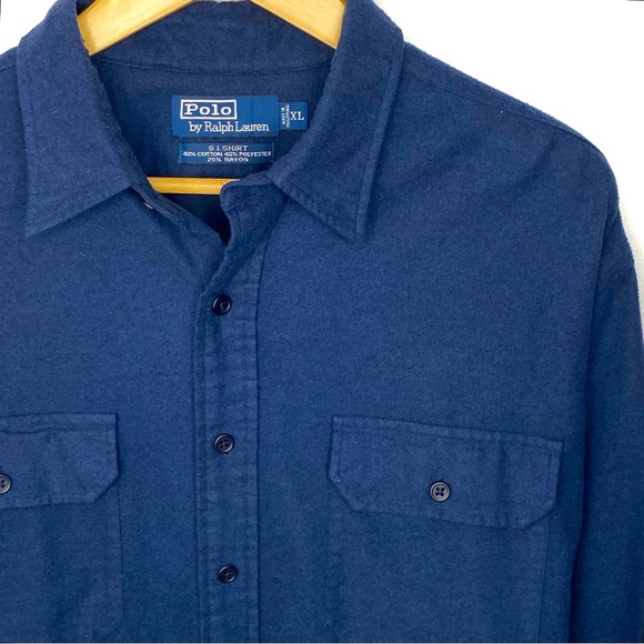 Polo Ralph Lauren Men’s Blue Long Sleeve Button Down G.I. Shirt Tri-Blend XL - Picture 1 of 6